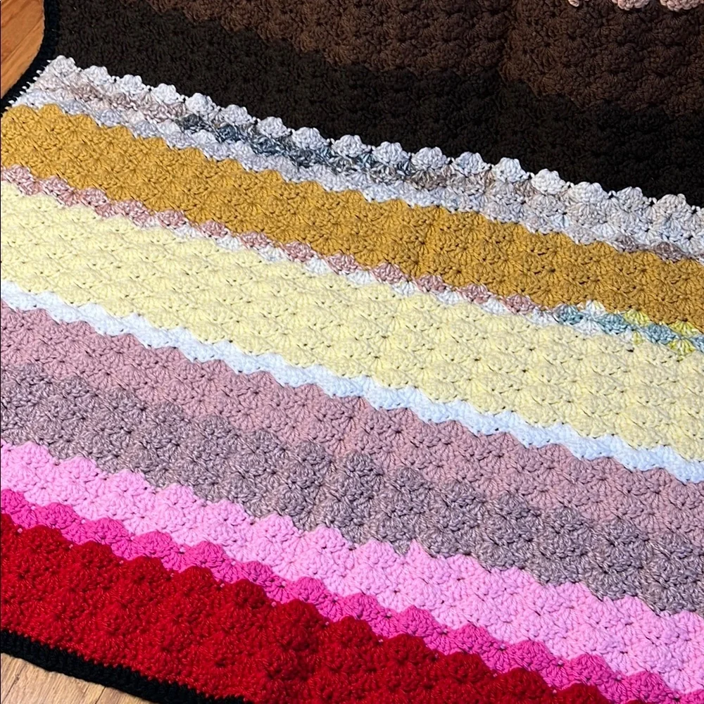 Handmade Multicolor Crochet Afghan Blanket Throw Stripes 60